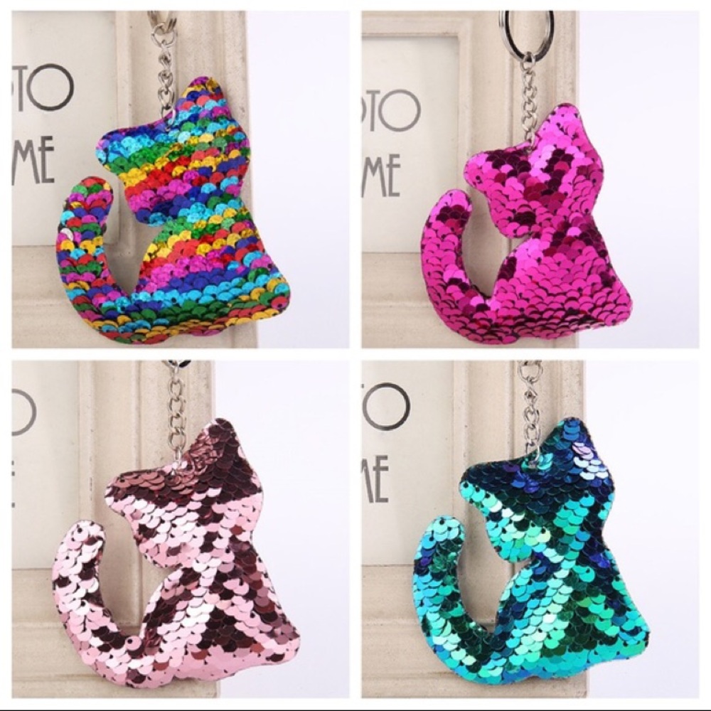 🔵🙀Sequined Cat Key Chain - Picture 1 of 1